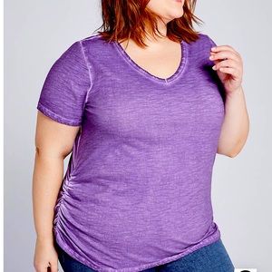 Lane Bryant V Neck Ruched Side Tee